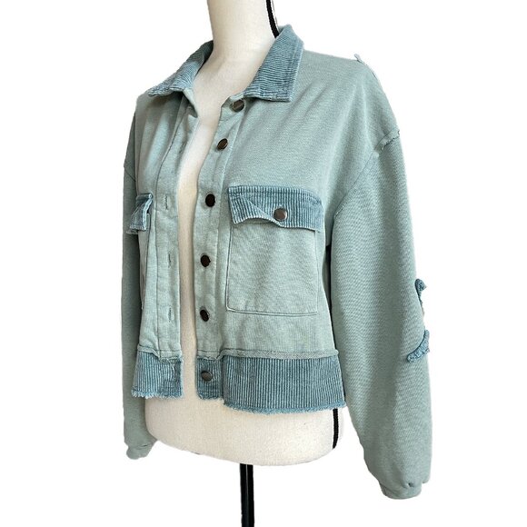 POL Teal French Terry Knit Boho Jacket Corduroy SMALL - Picture 2 of 12